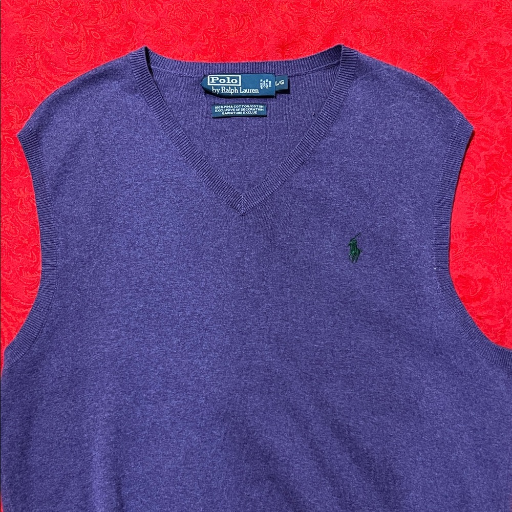 Polo Ralph Lauren Men’s Large Purple Pima Cotton V-Neck Sweater Vest Pony Logo